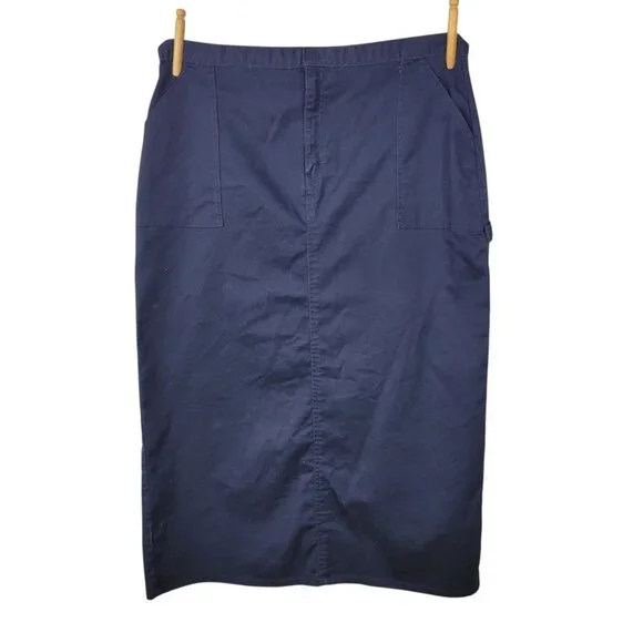 Dickies Chino Long Carpenter Skirt Size 21 16 XL Navy Blue Slit Modest Uniform - Picture 2 of 8